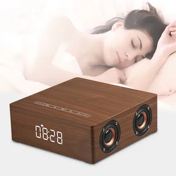 

HIPERDEL Mini Bluetooth Speaker Wireless Portable Retro Wood Clock version Speakers 3D Dual Loud calls, cards, voice promptsC329