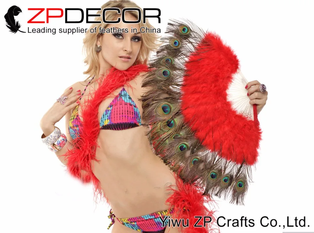 Red peacock eye marabou feather fan Burlesque Dance3