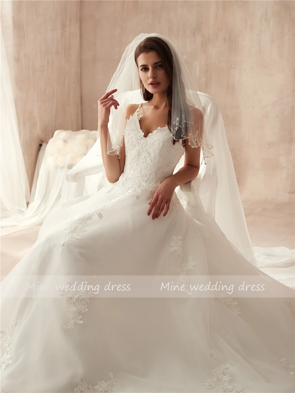 Кружевное свадебное платье трапециевидной формы с бретельками и аппликацией vestido de festa longo de luxo, новинка года