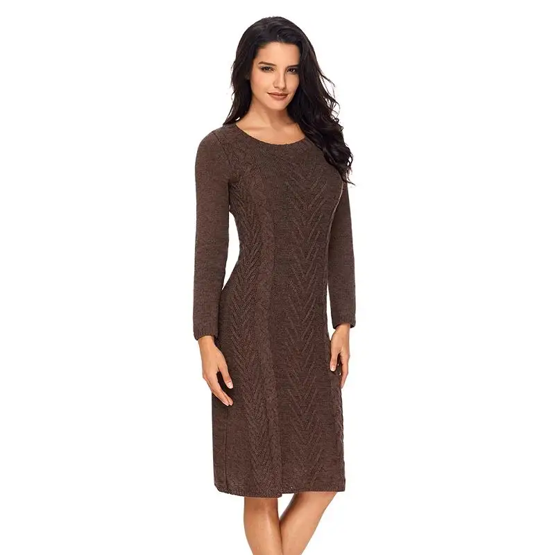 ADEWEL 2018 Spring Women Long Sleeve Bodycon Sweater Dress Casual Hand Knitted Midi Dress Elegant Inner Wear Womens Dresses (14)