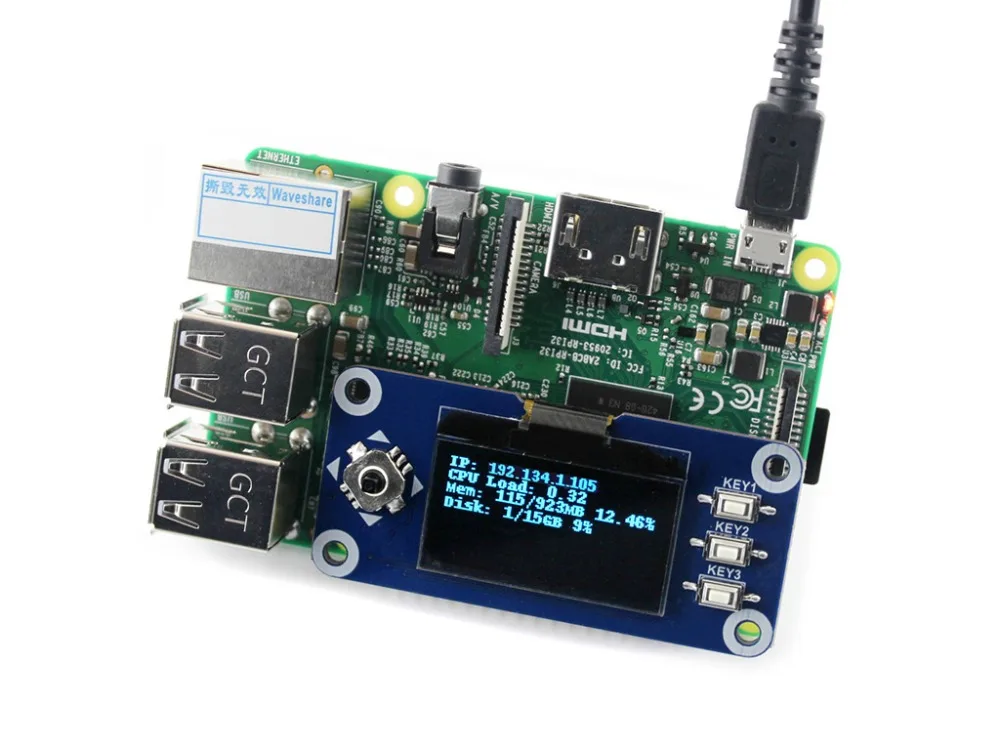 Waveshare 1,3 дюймов oled-дисплей шляпа для Raspberry Pi 128x64 пикселей со встроенным контроллером SPI/I2C интерфейс