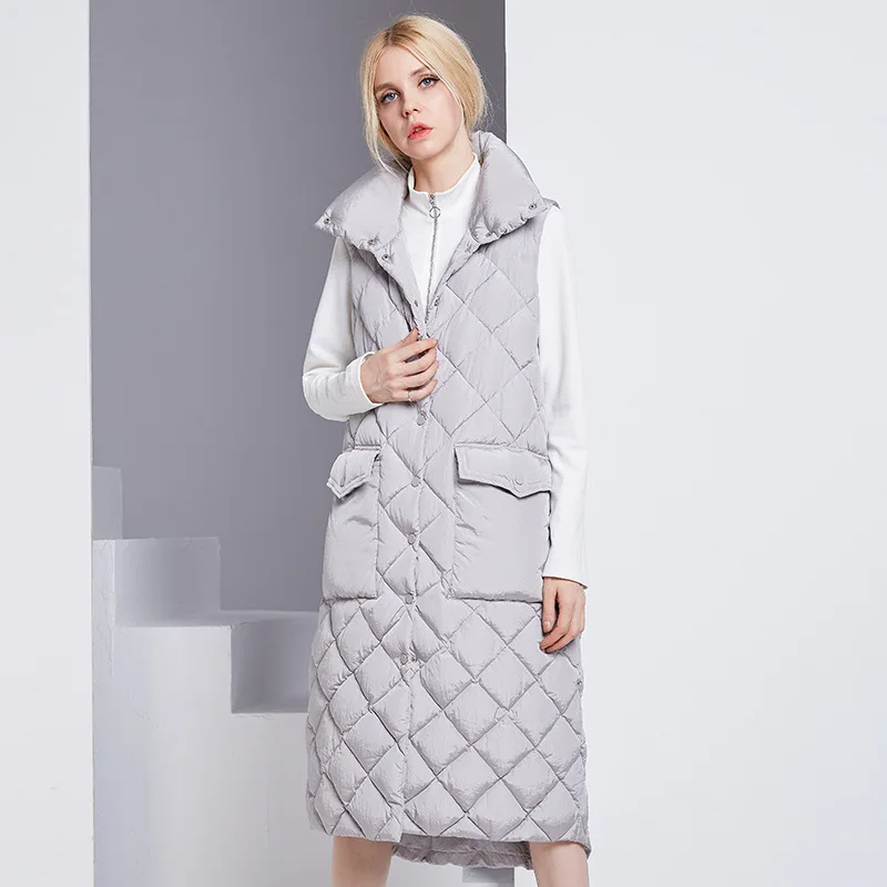Winter Long Down Vests For Women Ultra Light Down Warm Slim Waistcoat Vest Outwear high quality