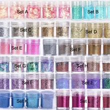 4 горшки(10 мл) Nail Art Блеск порошок пыли с блестками пыли порошок смешанные цвета ногтей Блеск порошок для нейл-арта, diy4 бутылки