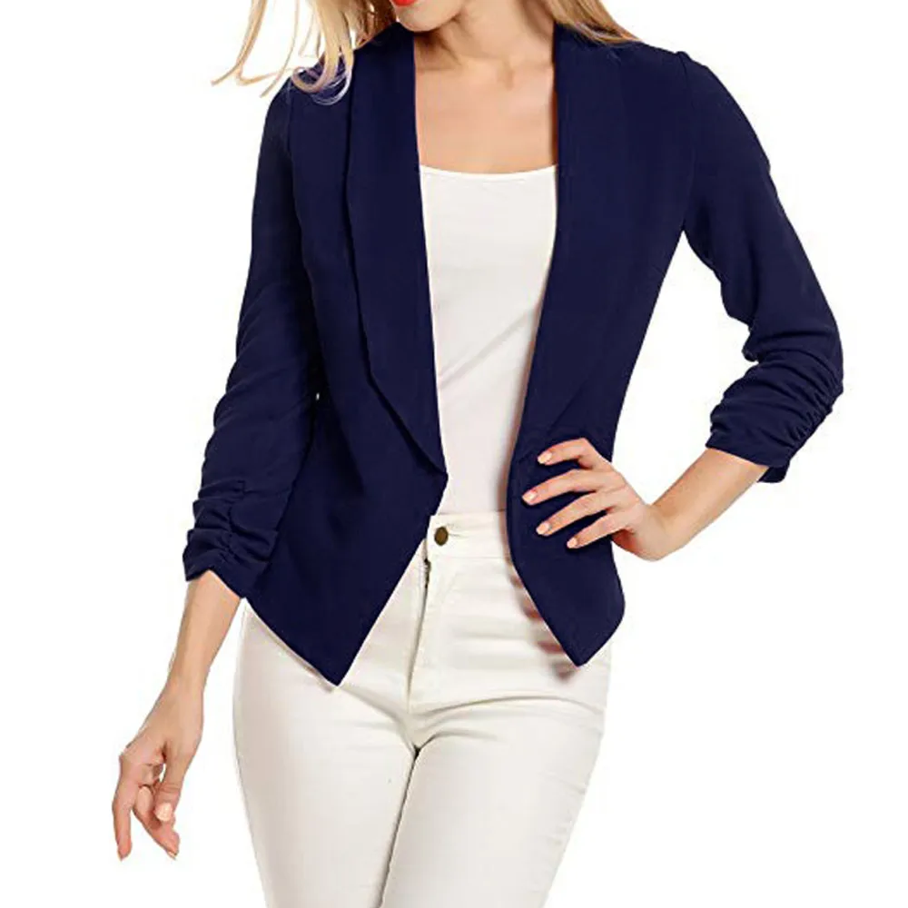JAYCOSIN Модный женский блейзер с 3/4 рукавом, повседневный короткий кардиган с открытым передом, офисный пиджак, женский пиджак