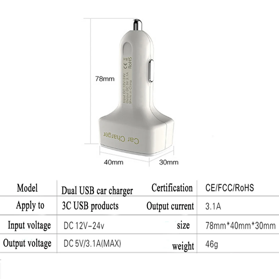 VIKEFON, автомобильное зарядное устройство с двумя USB, 5 В, 3,1 А, универсальное, 4 в 1, с измерителем напряжения/температуры/тока, цифровой светодиодный адаптер