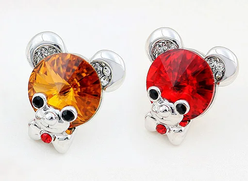 Женские серьги гвоздики с кристаллами Сваровски маленького медведя|bear earrings|bear