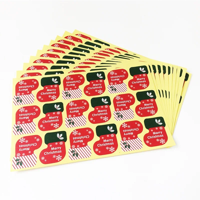 

1800pcs/lot Vintage Merry Christmas Socks series Kraft seal sticker DIY note Gifts Cake Baking Sealing Sticker Scrapbooking