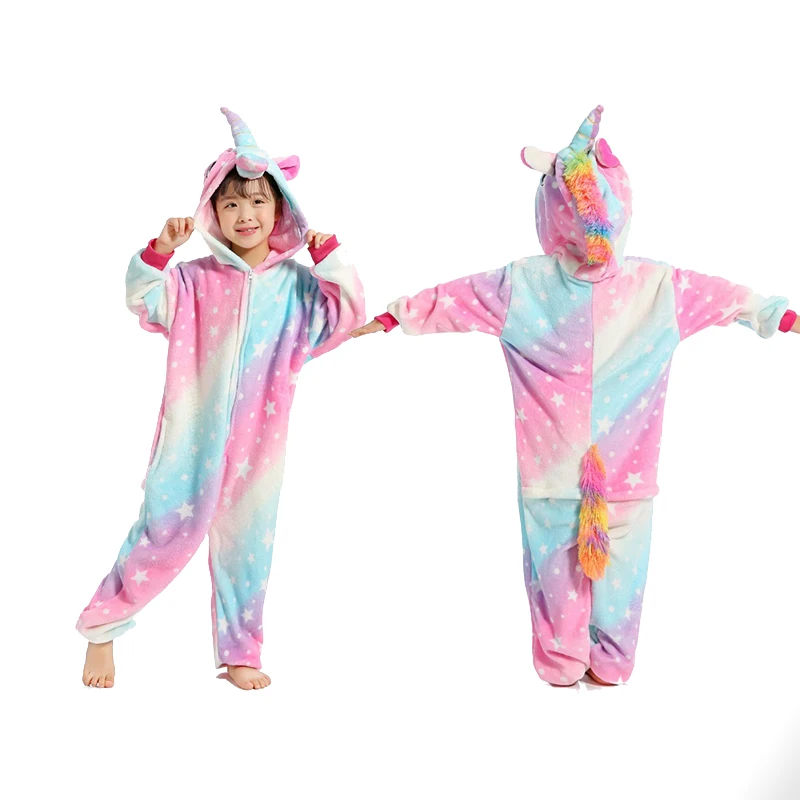 

Unicorn Pyjamas Flannel Kids Boys Girls Pajamas Onesies Children Cartoon Cosplay Sleepwear Animal Starry Sky Pegasus 4-12 Year