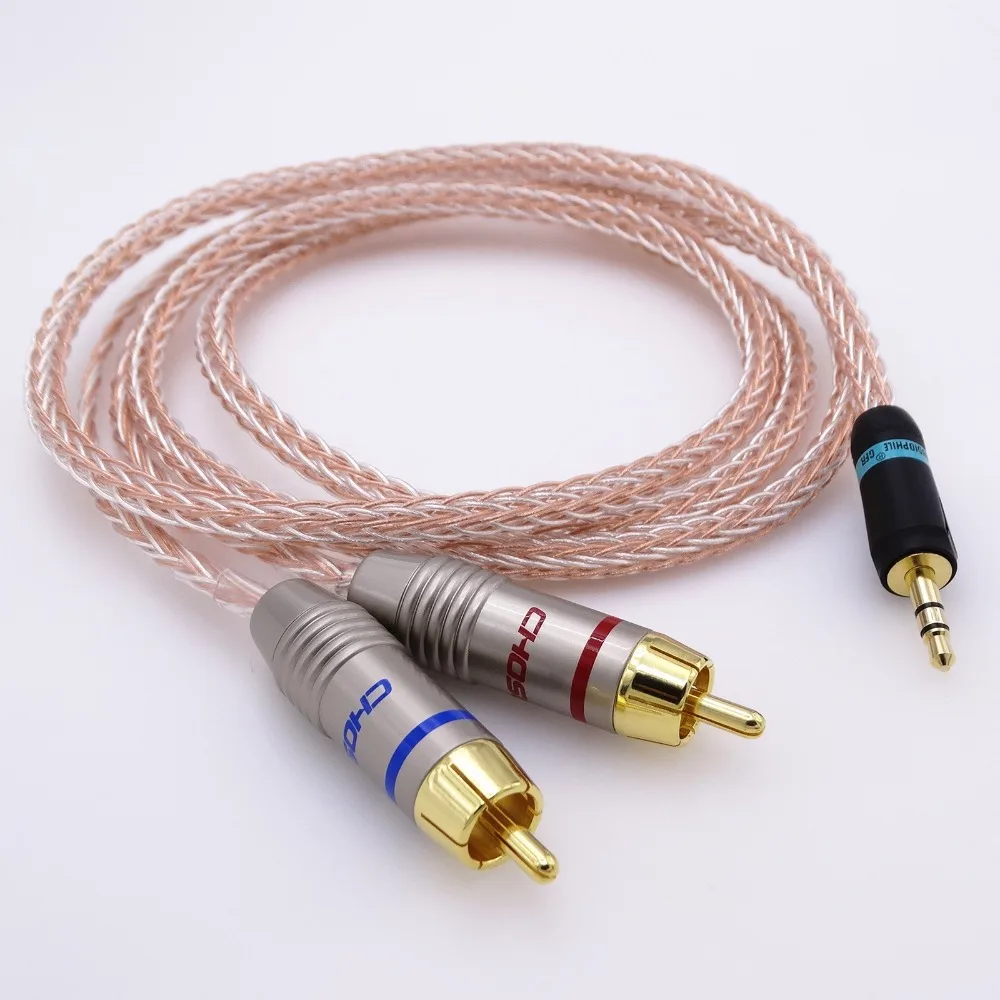 1 метр 1/8 3 5 мм до 2 RCA папа Hifi аудио 16 ядер 8 + Гибридный 5N Pcocc кабель адаптер |