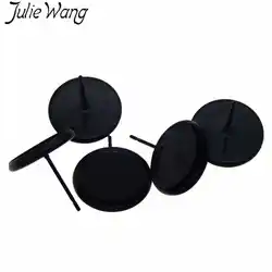 Julie Wang 10 шт. 12 мм круглая черная серьга в виде чашечки пост Медь на основе кабошона настройки пустые сережки-оправы ювелирные изделия
