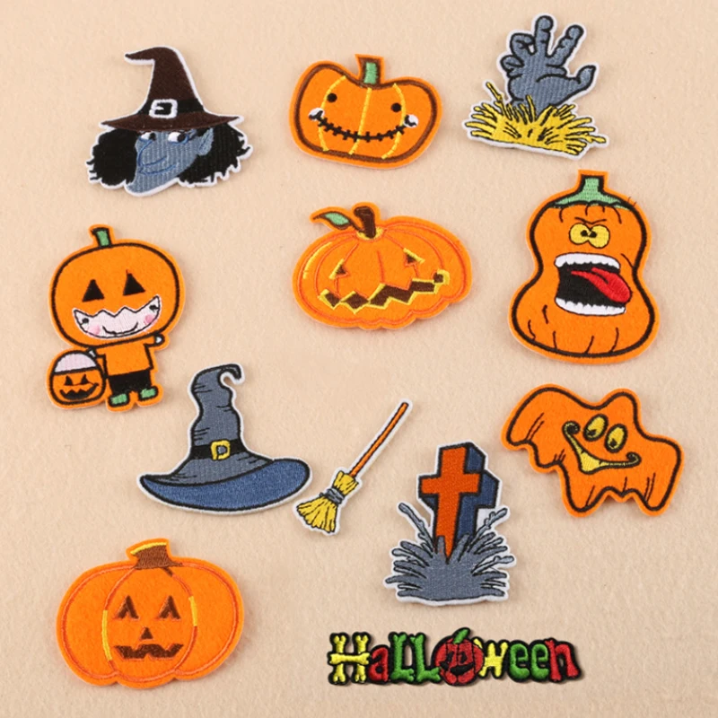 

Halloween Pumpkin Hat Wizard Patch for Clothing Iron on Embroidered Sew Applique