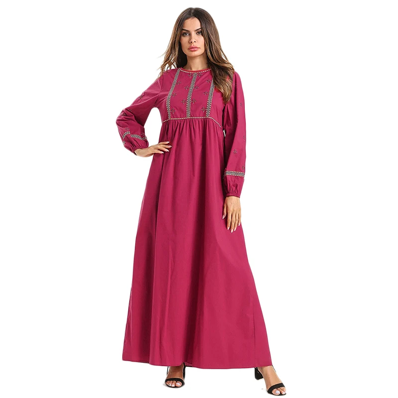 

WHZHM Vintage Flower Plus Size 3XL 4XL O-Neck Loose Women Robe Party Dress Casual Female Long Muslim Embroidery Red Vadim 7510