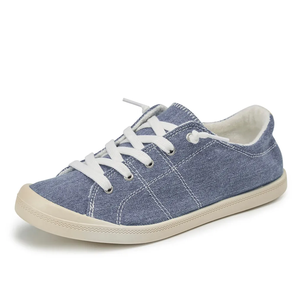 

SAGACE Women's lace-up comfort comfortable fashion breathable casual canvas shoes round head denim wild cross strap sneakers