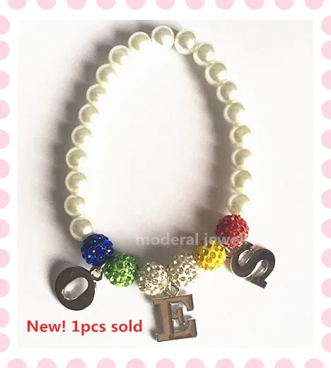 

New high OES bracelet 8mm pearl with dangle charm alphabet 10mm clay beads jewelry.OGL115 accept custom,1pcs