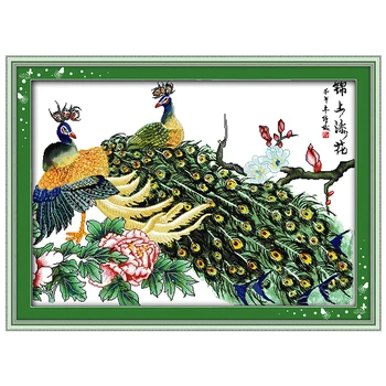 

Peony and peacock Counted Cross Stitch DIY 11CT 14CT Cross Stitch Set Animals Cross-stitch Kits Embroidery Needlework