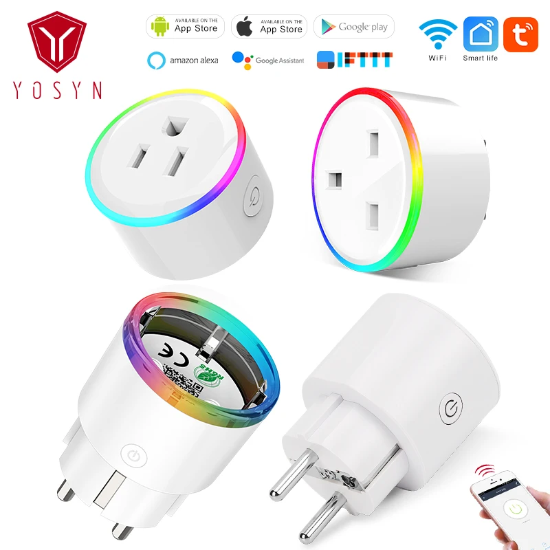 

YOSYN Wifi Smart Plug 10A 16A 240V 250V Power Outlet Remote Smart Socket Google Home Alexa Voice Control UK US EU Plug Adapter