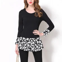 Женские весенне-осенние Топы, элегантные футболки с длинными рукавами и круглым вырезом, контрастные футболки с цветочным принтом, облегающие Топы больших размеров 5XL, женские топы MT1963