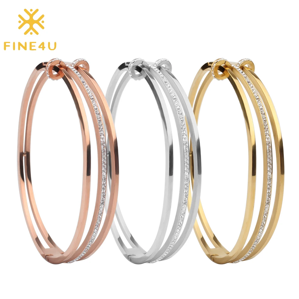 FINE4U B146, роскошные ювелирные изделия, нержавеющая сталь, браслеты-манжеты и браслеты для женщин и мужчин, очаровательный CZ браслет, подарки дружбы