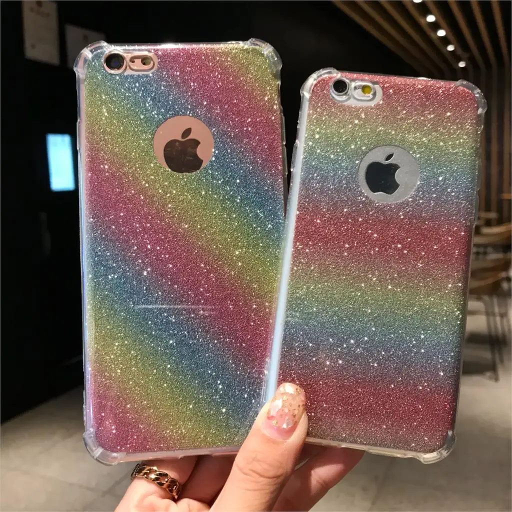 Блеск 2 в 1 AntiKnock Радужный чехол для iPhone 7 SE 6s 6 8 Plus X XR XS MAX XiaoMi A2 Lite A1 5S RedMi 6A S2 5 5A 4A TPU