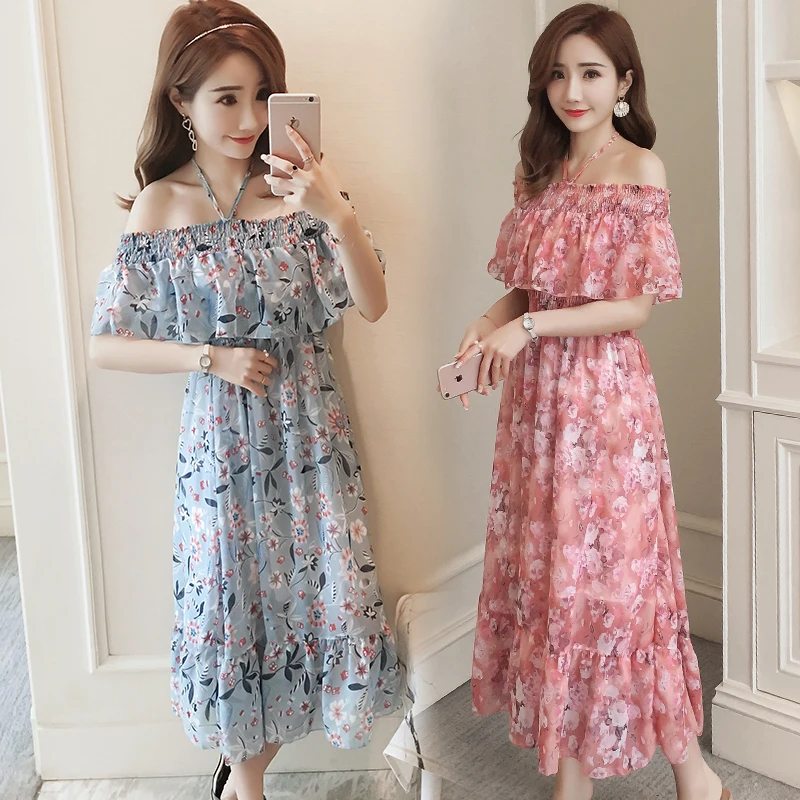 

1901# 2019 Summer Korean Fashion Maternity Mother Nursing Dress Floral Printed Chiffon Clothes for Pregnant Women Slim Pregnancy