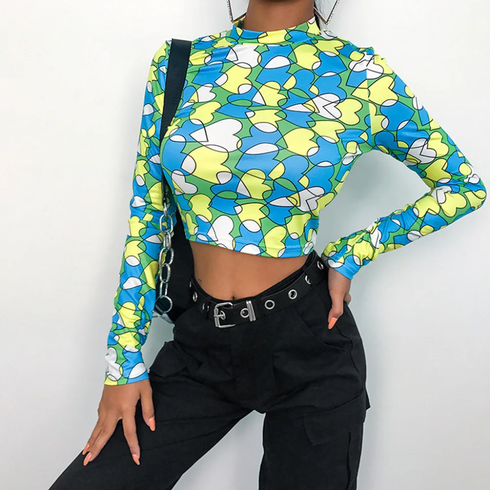 Fashion Sexy Slim Long Sleeve Tee Shirt Women Kaleidoscope