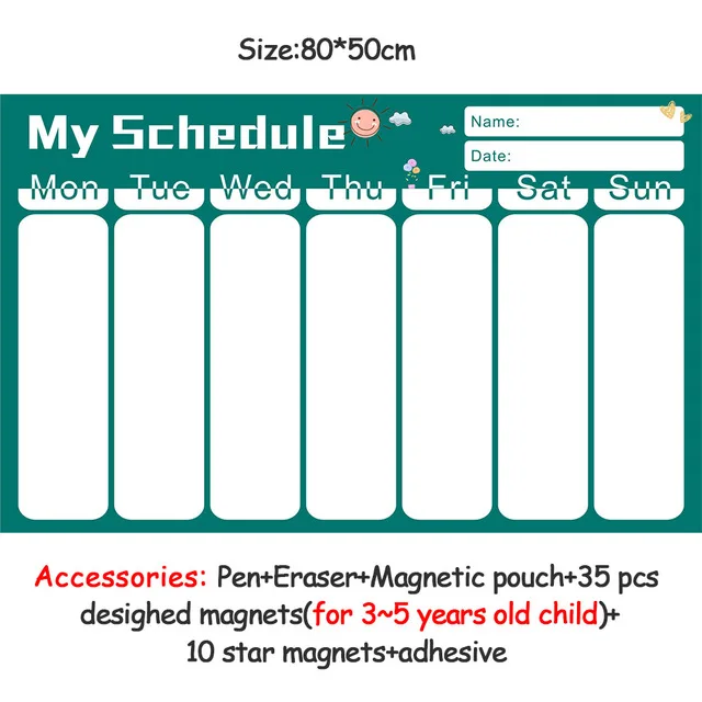 Магнитная награда деятельности хлопоты диаграмма Календарь Дети еженедельно для планирования расписания стикер стены Развивающие игрушки для детей 80x50 см - Цвет: 8050ZLB02