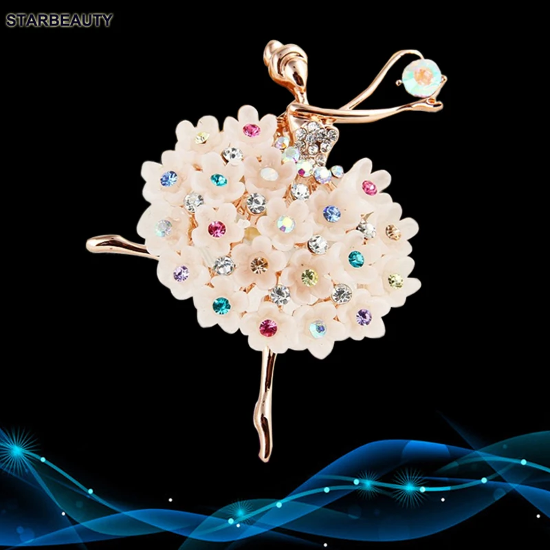 

Starbeauty Perfect Ballet Girl Brooch Pin Colored Flower Sea Rhinestone Brooches for Women Broche Christmas Gifts 2017 New Year