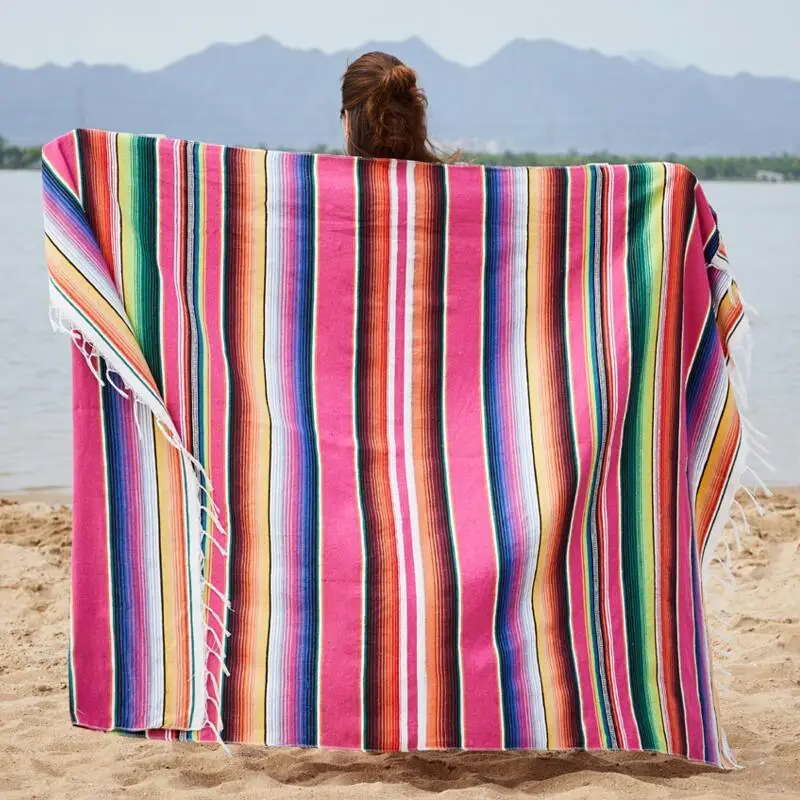 Baratos Toalla de playa de punto de algodón microfino para adultos Sauna de arena manta Bohemia Toalla de playa de gran tamaño para mujeres estera de mesa mexicano Picnic