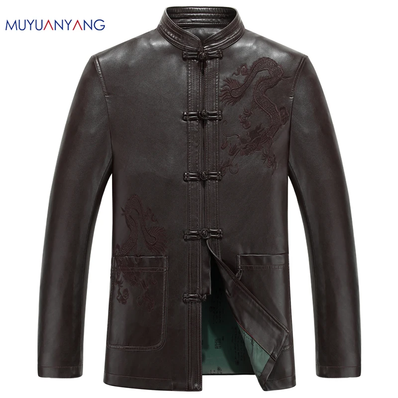 Mu Yuan Yang костюм Тан кожаная куртка для мужчин большого размера мужские кожаные куртки среднего и старого возраста повседневные пальто из искусственного меха