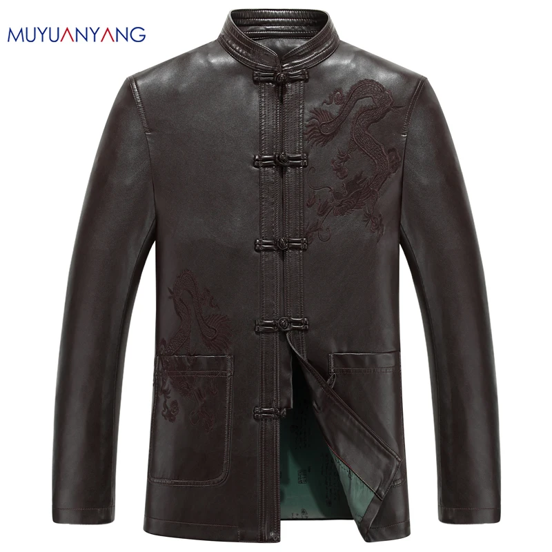 

Mu Yuan Yang 2018 New Tang Suit Leather Jacket For Men Large Size Men's Leather Jackets Middle-Aged And Old Casual Faux Coats
