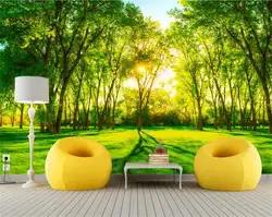 3d комнате обои на заказ росписи Нетканые стикер Зеленый лесной пейзаж солнце картина фото 3D ТВ настенные фрески обои