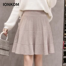 IONKOM Для женщин линия трикотажные мини-юбка эластичные Высокая Талия Fit and Flare длиной выше колена юбка женский Осень Highstreet короткая юбка