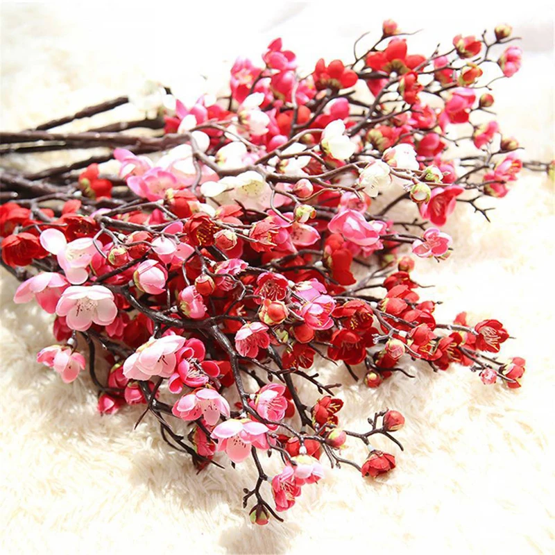 15Heads Artificial Plum Blossom Branch Silk Flower Tree Home Wedding