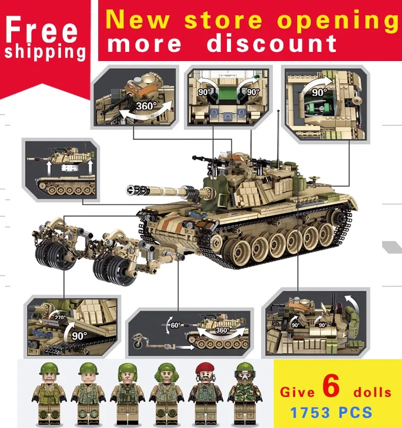 

Ant hot 1753pcs Large Panzer M60 Tank Building Blocks Kit Military Army Toy Tank Models Compatible with legoe Soldiers Carry Gun