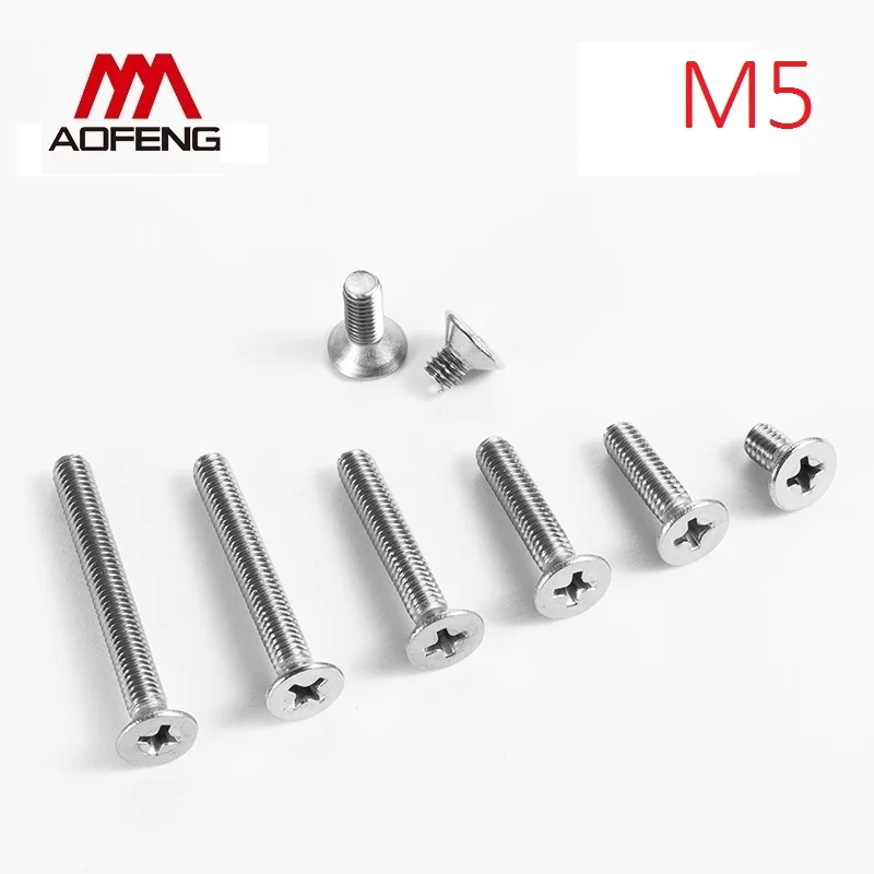 Винты с потайной головкой из нержавеющей стали M5 304, винты M5 * 6, 8, 10, 30, 50, 80, 100, 160 мм, GB819 Phillips, винты с плоской головкой