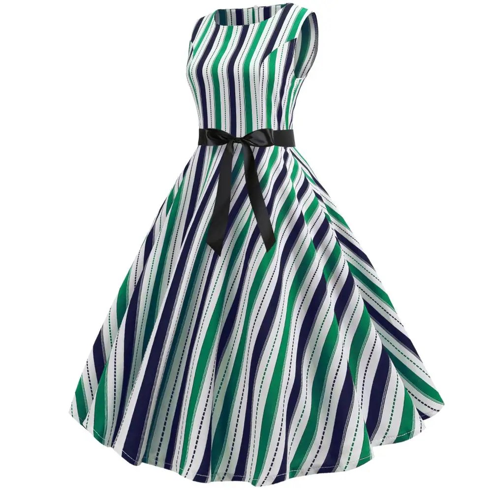 2019 hot style Hepburn wind restoring ancient ways to receive show thin waist posed dress send printing rib striped bodycon