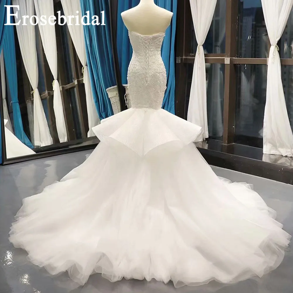 Erosebridal Новое поступление свадебное платье без Бретелек Кружевное свадебное платье со съемным шлейфом без рукавов платье невесты простое платье