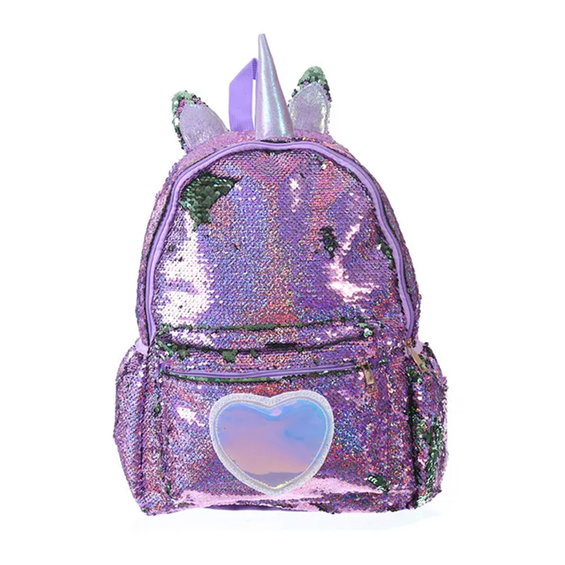 purple Большой блестящий Единорог, женские рюкзаки, голограмма, сердце, холст, школьный ранец для девочки-подростка, на молнии, для путешествий, рюкзаки, Mochilas - Цвет: purple