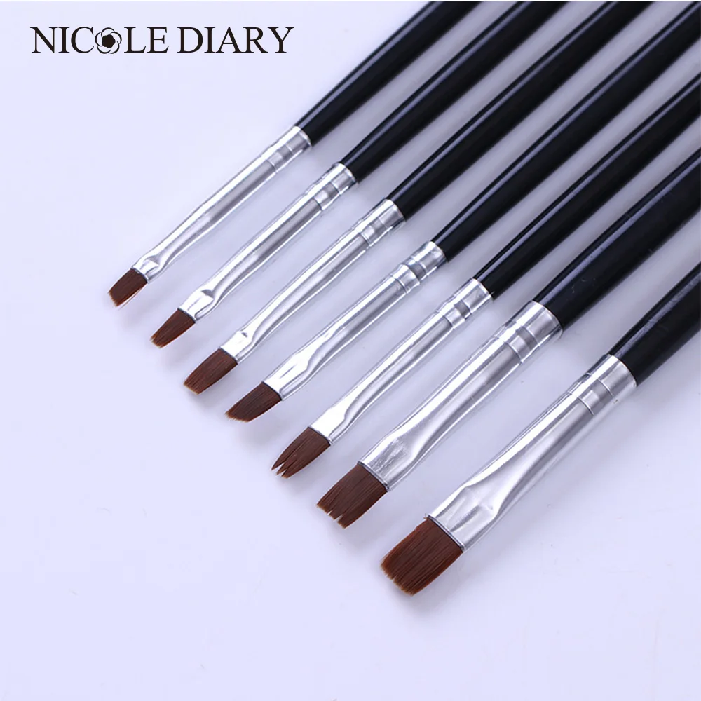 

7Pcs Black Handle Acrylic UV Gel Painting Pen Flat Drawing Brushes Kit Manicure Nail Art Tools Set