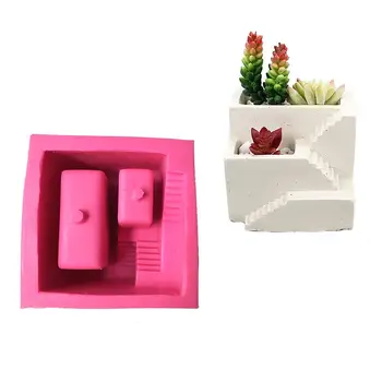 

Small House Stairs Shaped Cement Pots Silicone Mold Nordic Style Stairs Type Flower Vase Mould(Random Color)