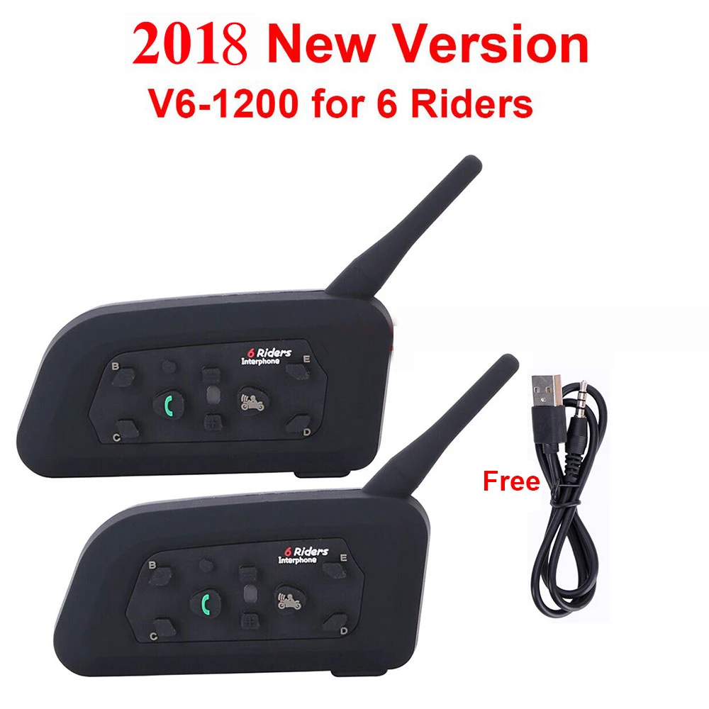 

2pcs V6 Multi Motorcycle Bluetooth Helmet Intercom Intercomunicador moto Interfones Headset BT Interphone 1200M for 6 Rider