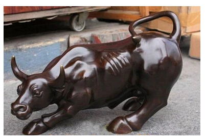 

Copper Brass CHINESE crafts decor ation Asian 0 Large BRASS coffee Wall Street Bull OX Figure Statue 11"L