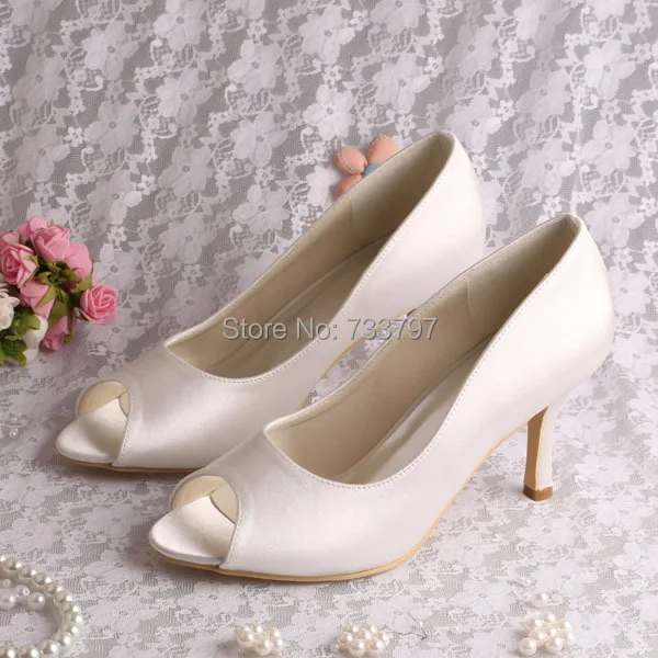 Wedopus Bridal Shoes Womens Charm Ivory Satin High Heels Peep Toe Dropship