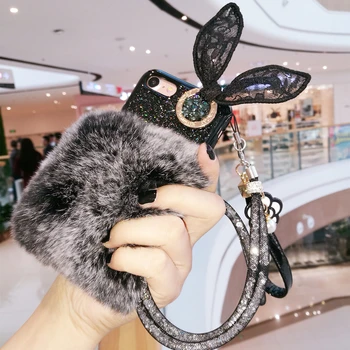 

Diamond ear furry buckle strap phone case for iPhone 6 6s 7 8 plus X XS max XR for Samsung galaxy s7 edge s8 s9 plus note 8 9