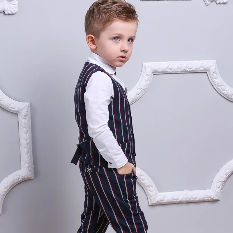 Костюм Джентльмена для мальчиков из 3 предметов(полосатый жилет+ брюки+ белая рубашка); повседневные блейзеры; Одежда для мальчиков