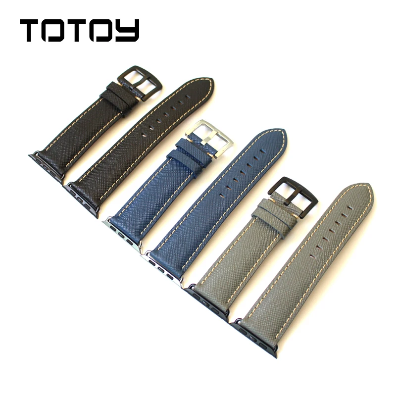 

TOTOY high quality leather strap accessories, adapt to Apple Watch band 38MM 42MM watch strap, blue gray black casual style