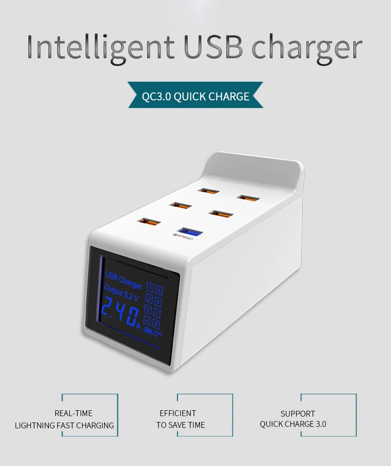 40W Quick Charge 3.0 Smart USB Charger Adapter Led Display Fast Charging Power Socket HUB (6)