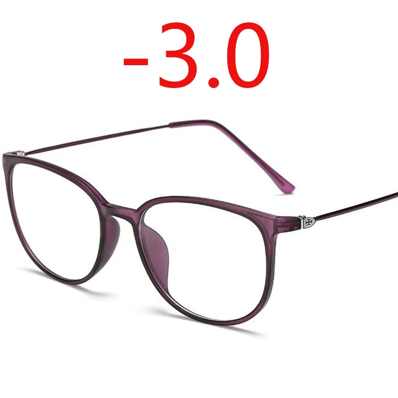 Ультралегкие очки для близорукости TR90, женские, мужские, сексуальные, Овальные, студенческие, близорукие очки, диоптрия-0,5-1,0-1,5-2,0-6,0 - Цвет оправы: purple -3.0
