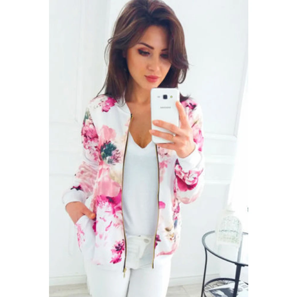 2019 ربيع المرأة خمر سترة قصيرة الزهور سحاب مطبوع طويل كم أبلى الستر المرأة أبلى زائد حجم 2019 ربيع المرأة خمر سترة قصيرة الزهور سحاب مطبوع طويل كم أبلى الستر المرأة أبلى زائد حجم