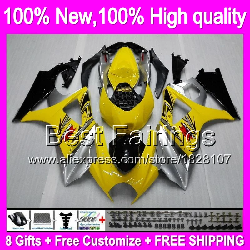 

Fairing For SUZUKI GSX-R1000 07 08 GSXR-1000 07-08 89B9 Yellow GSX R1000 GSXR1000 K7 GSXR 1000 2007 2008 +Decal Silver yellow